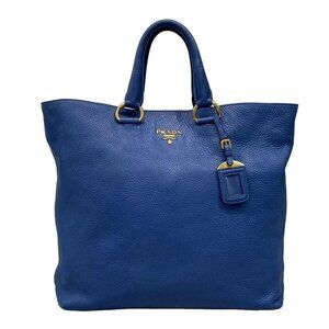PRADA Blue Leather Tote Bag